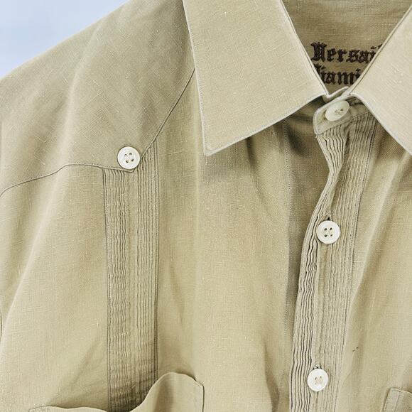 Rare Vintage Cafe Versailles Miami Beige Tan Long Sleeve Guayabera Shirt - Picture 2 of 10